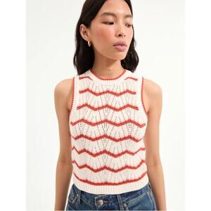 Veronica Beard Jerrell Cropped Knit Tank Off-White/Pink Shell/Persimmon Small